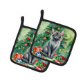 Lykoi Cat By the Christmas Tree Pot Holder Set of 2 Heat Resistant Quilted Hot Pads 7.5 x 7.5 Inch, Insulated Kitchen Trivets for Cooking & Baking