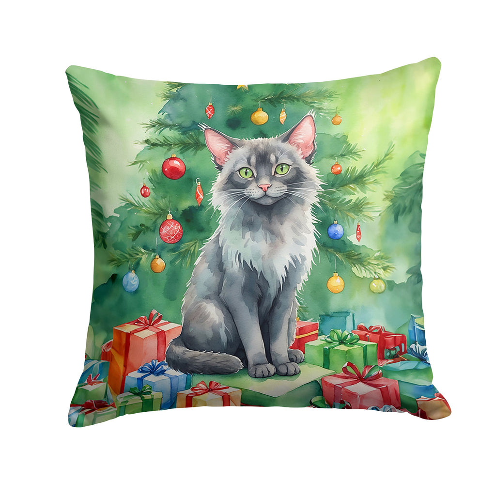 Lykoi Cat By the Christmas Tree Decorative Throw Pillow 18x18 Indoor Outdoor Accent Cushion, Fabric Cover with Insert for Sofa, Bed, Porch & Living Room