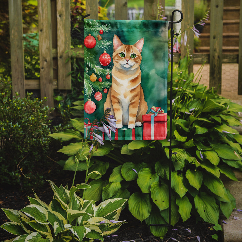 Malayan Cat By the Christmas Tree Garden Flag Mailbox Decorative Yard Banner Outside Patio Artwork for Flower Beds, Garden Size, Multicolor