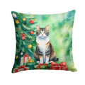 Manx Cat By the Christmas Tree Decorative Throw Pillow 18x18 Indoor Outdoor Accent Cushion, Fabric Cover with Insert for Sofa, Bed, Porch & Living Room