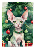 Minskin Cat By the Christmas Tree House Flag 28x40 Porch Sleeve Pole Decorative Outside Yard Banner Artwork Wall Hanging, Polyester