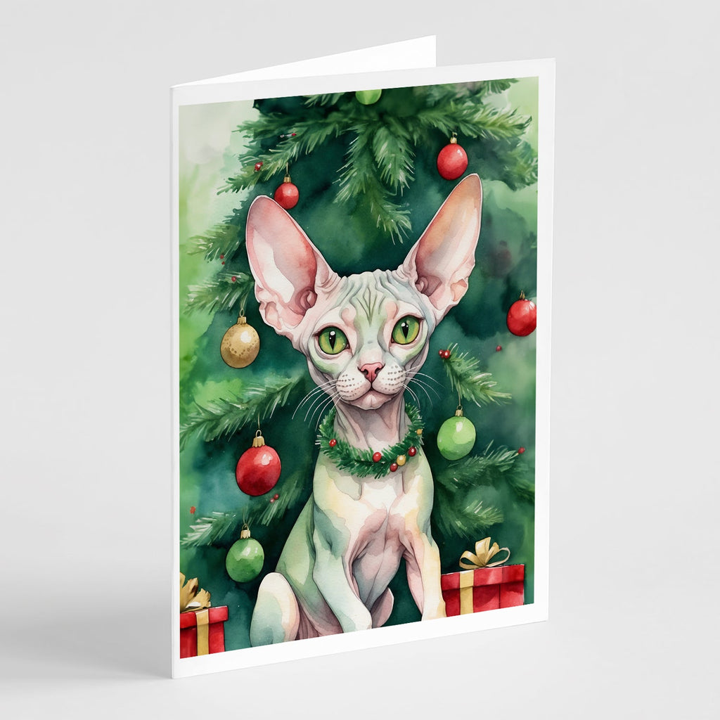 Minskin Cat By the Christmas Tree Greeting Cards Pack of 8 Blank Cards with Envelopes Whimsical A7 Size 5x7