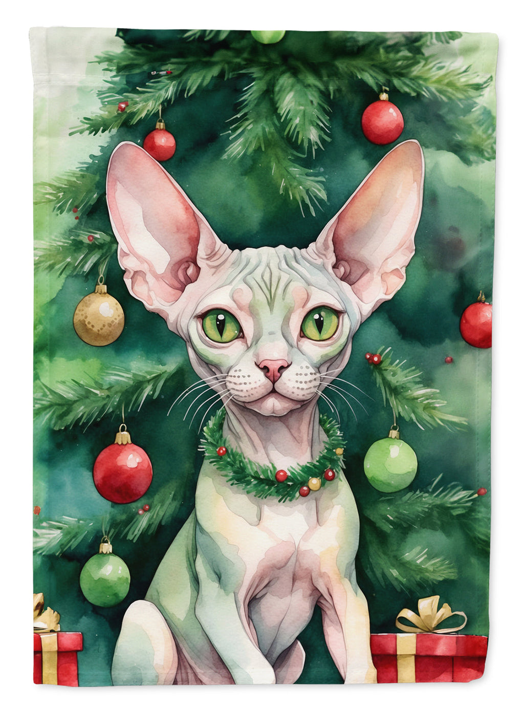 Minskin Cat By the Christmas Tree Garden Flag Mailbox Decorative Yard Banner Outside Patio Artwork for Flower Beds, Garden Size, Multicolor