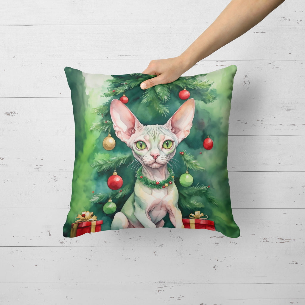 Minskin Cat By the Christmas Tree Decorative Throw Pillow 18x18 Indoor Outdoor Accent Cushion, Fabric Cover with Insert for Sofa, Bed, Porch & Living Room