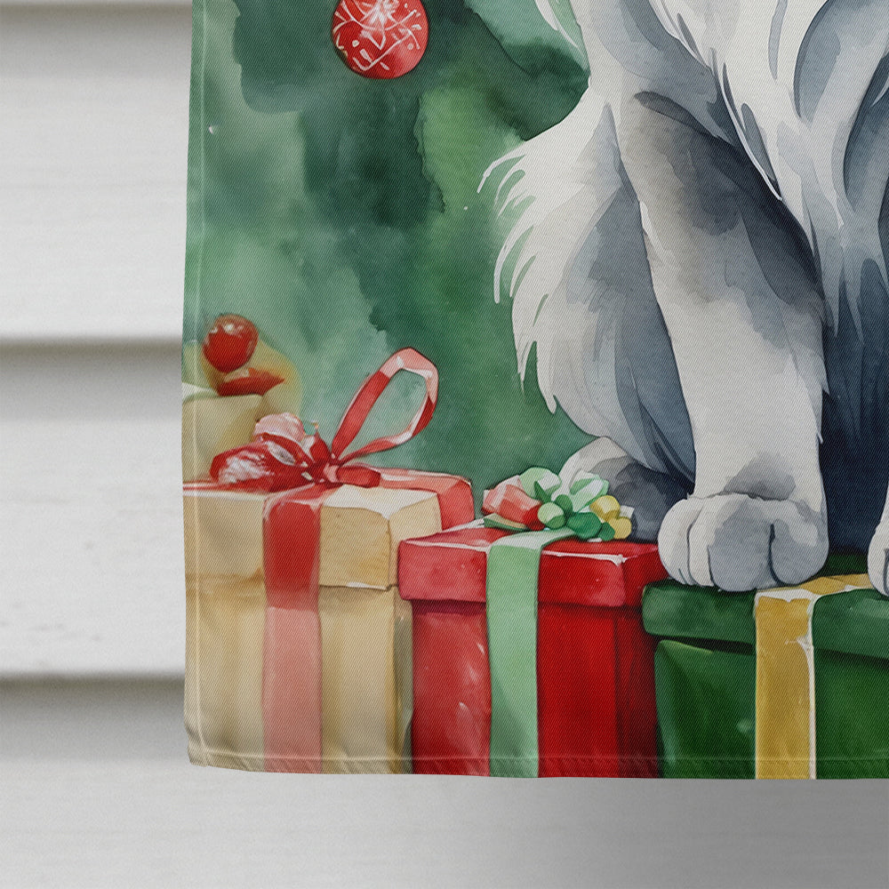 Nebelung Cat By the Christmas Tree House Flag 28x40 Porch Sleeve Pole Decorative Outside Yard Banner Artwork Wall Hanging, Polyester