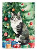 Norwegian Forest Cat By the Christmas Tree House Flag 28x40 Porch Sleeve Pole Decorative Outside Yard Banner Artwork Wall Hanging, Polyester