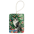 Norwegian Forest Cat By the Christmas Tree Porcelain Ornament Christmas Tree Hanging Decorations for Home Christmas Holiday, Rectangle, Gift, Multicolor