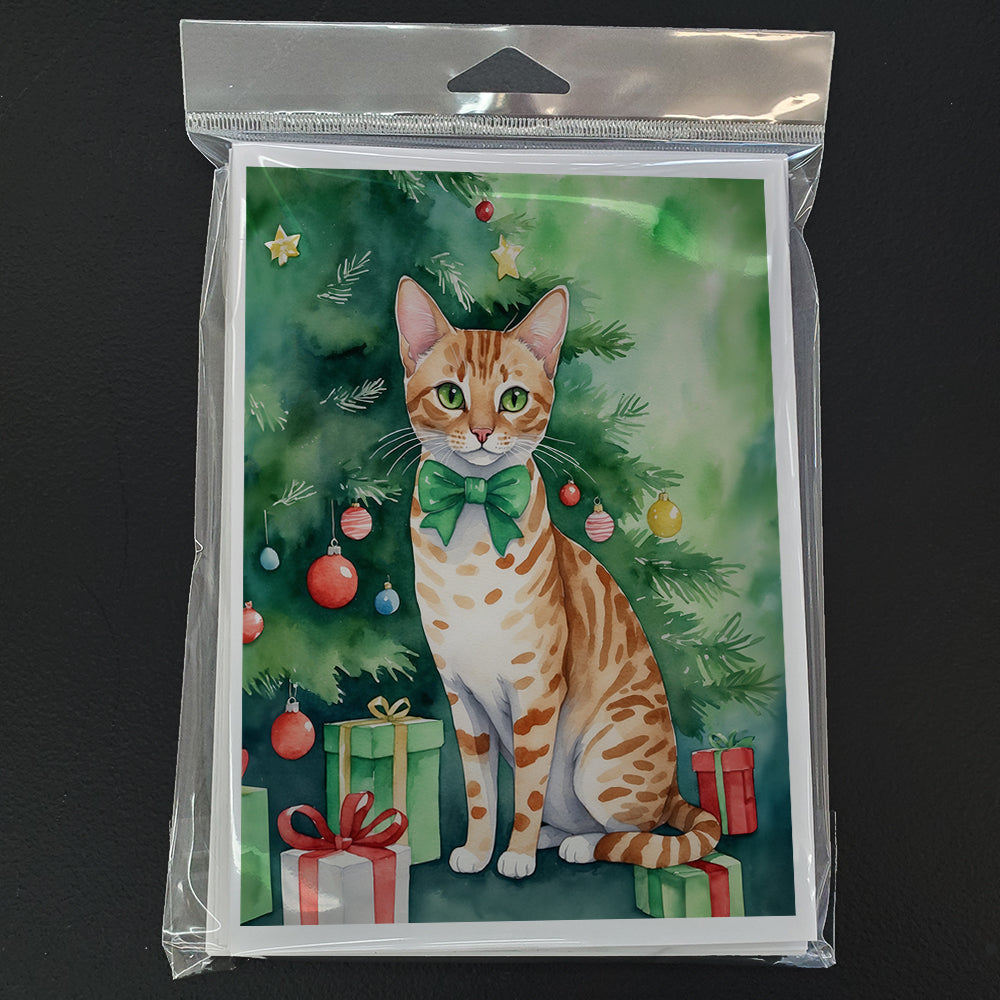Ocicat Cat By the Christmas Tree Greeting Cards Pack of 8 Blank Cards with Envelopes Whimsical A7 Size 5x7