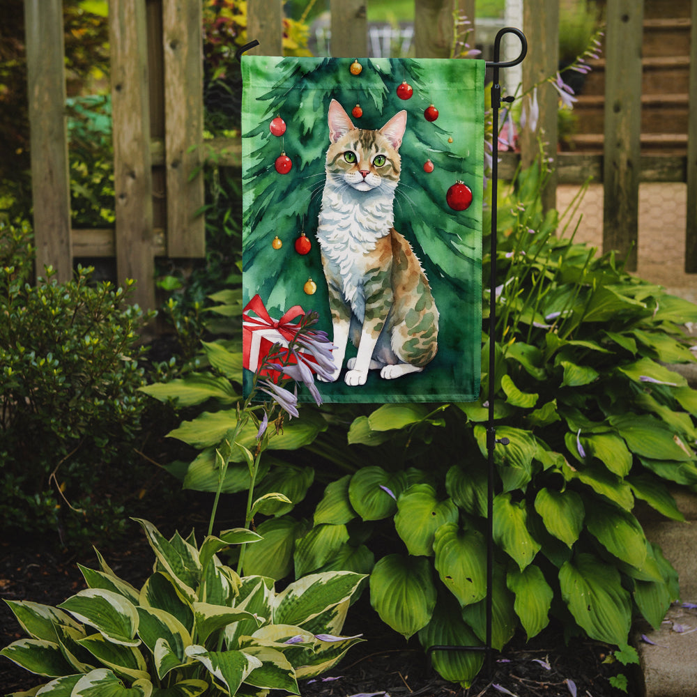 Oregon Rex Cat By the Christmas Tree Garden Flag Mailbox Decorative Yard Banner Outside Patio Artwork for Flower Beds, Garden Size, Multicolor
