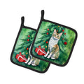 Oregon Rex Cat By the Christmas Tree Pot Holder Set of 2 Heat Resistant Quilted Hot Pads 7.5 x 7.5 Inch, Insulated Kitchen Trivets for Cooking & Baking