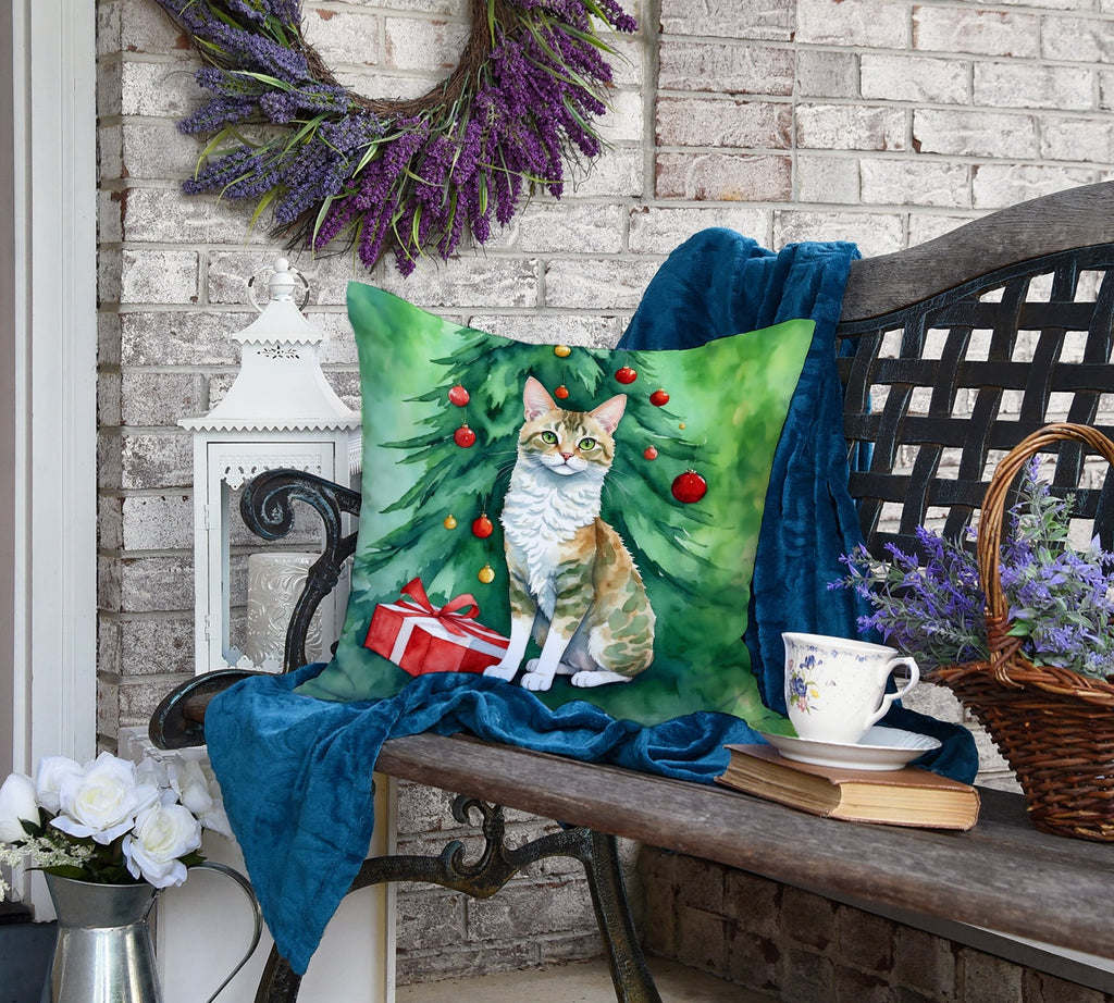 Oregon Rex Cat By the Christmas Tree Decorative Throw Pillow 18x18 Indoor Outdoor Accent Cushion, Fabric Cover with Insert for Sofa, Bed, Porch & Living Room