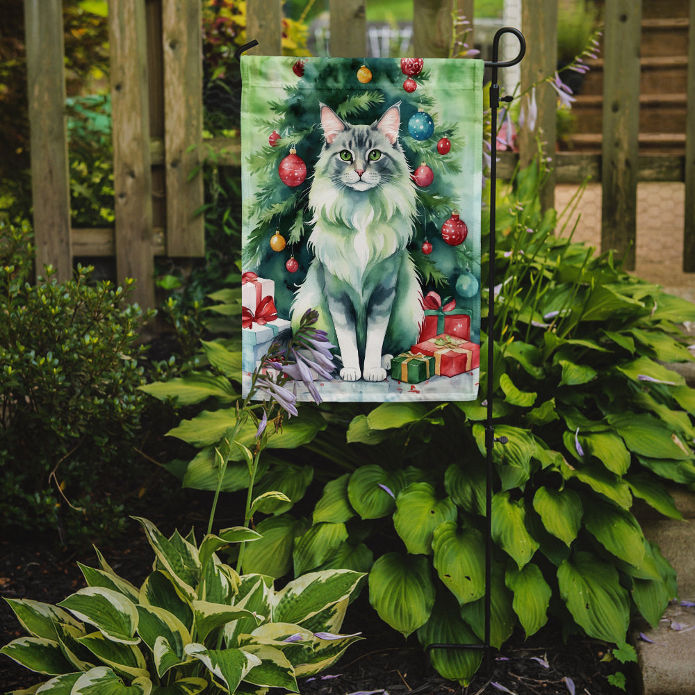 Oriental Longhair Cat By the Christmas Tree Garden Flag Mailbox Decorative Yard Banner Outside Patio Artwork for Flower Beds, Garden Size, Multicolor
