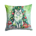 Oriental Longhair Cat By the Christmas Tree Decorative Throw Pillow 14x14 Indoor Outdoor Accent Cushion, Fabric Cover with Insert for Sofa, Bed, Porch & Living Room