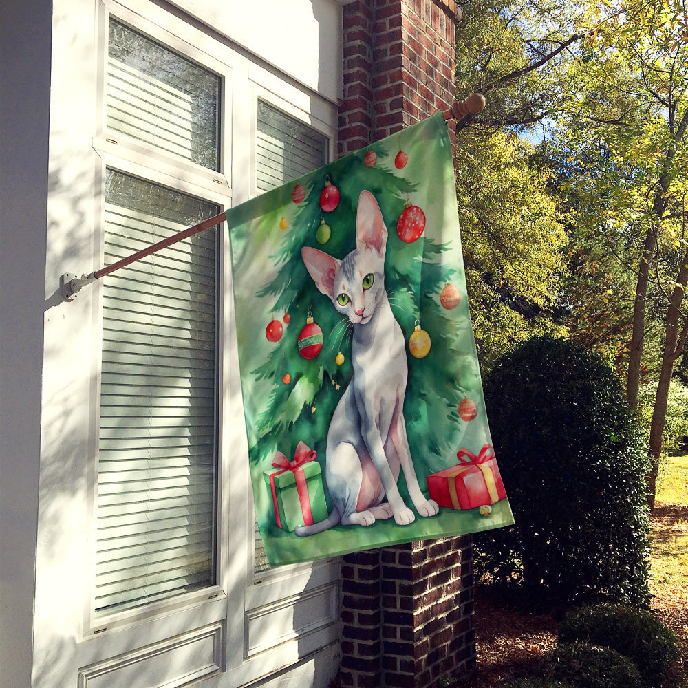 Oriental Shorthair Cat By the Christmas Tree House Flag 28x40 Porch Sleeve Pole Decorative Outside Yard Banner Artwork Wall Hanging, Polyester