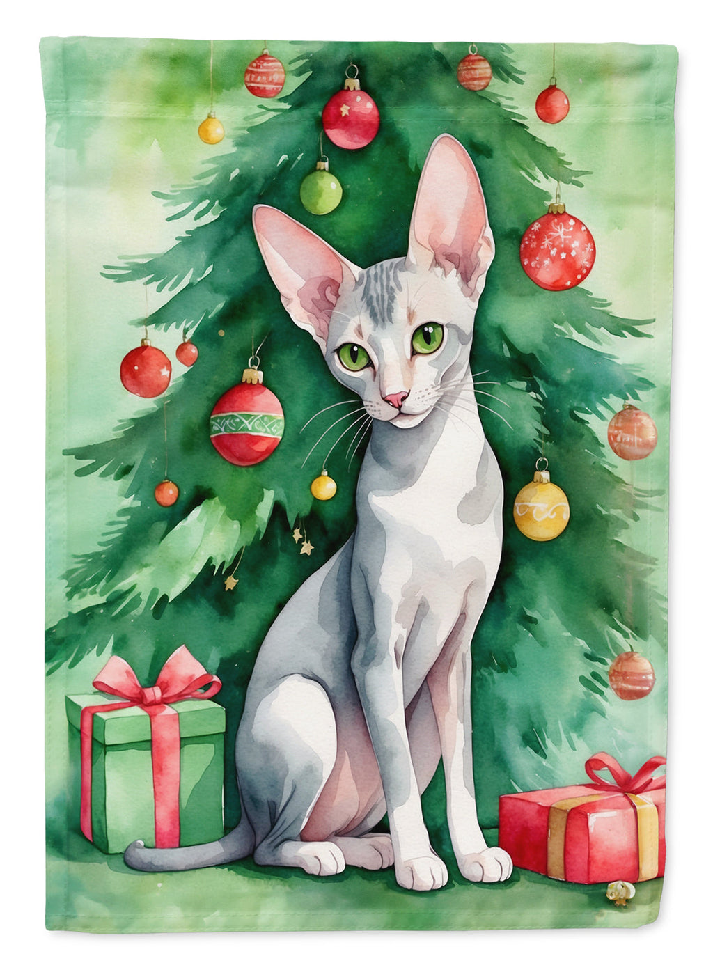Oriental Shorthair Cat By the Christmas Tree Garden Flag Mailbox Decorative Yard Banner Outside Patio Artwork for Flower Beds, Garden Size, Multicolor