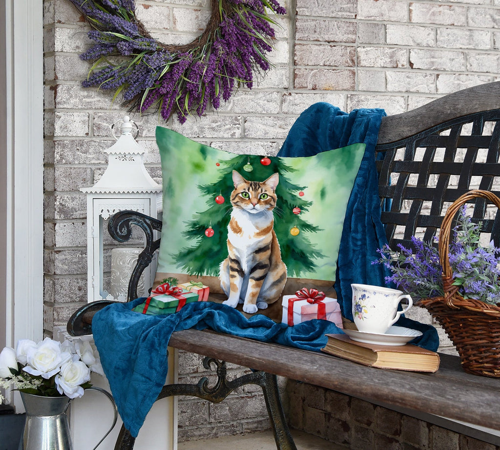 Owyhee Bob Cat By the Christmas Tree Decorative Throw Pillow 18x18 Indoor Outdoor Accent Cushion, Fabric Cover with Insert for Sofa, Bed, Porch & Living Room