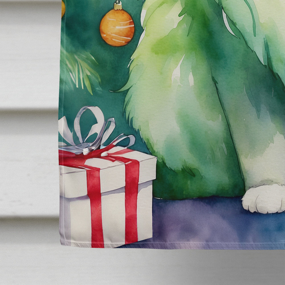 Persian Cat By the Christmas Tree House Flag 28x40 Porch Sleeve Pole Decorative Outside Yard Banner Artwork Wall Hanging, Polyester
