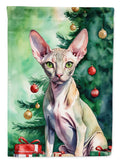 Peterbald Cat By the Christmas Tree Garden Flag Mailbox Decorative Yard Banner Outside Patio Artwork for Flower Beds, Garden Size, Multicolor