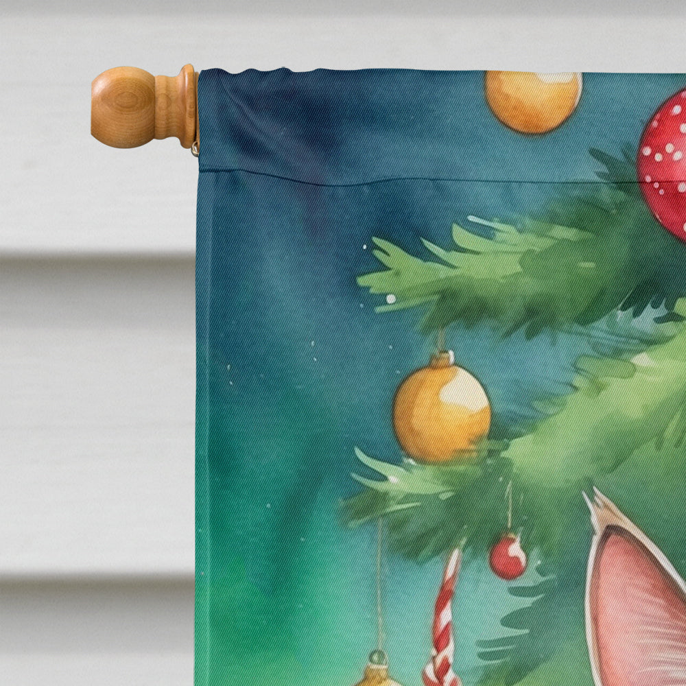 Pixie Bob Cat By the Christmas Tree House Flag 28x40 Porch Sleeve Pole Decorative Outside Yard Banner Artwork Wall Hanging, Polyester