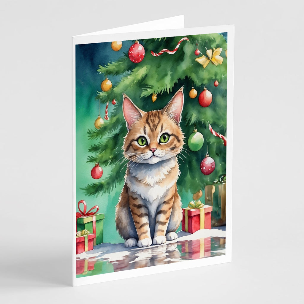 Pixie Bob Cat By the Christmas Tree Greeting Cards Pack of 8 Blank Cards with Envelopes Whimsical A7 Size 5x7