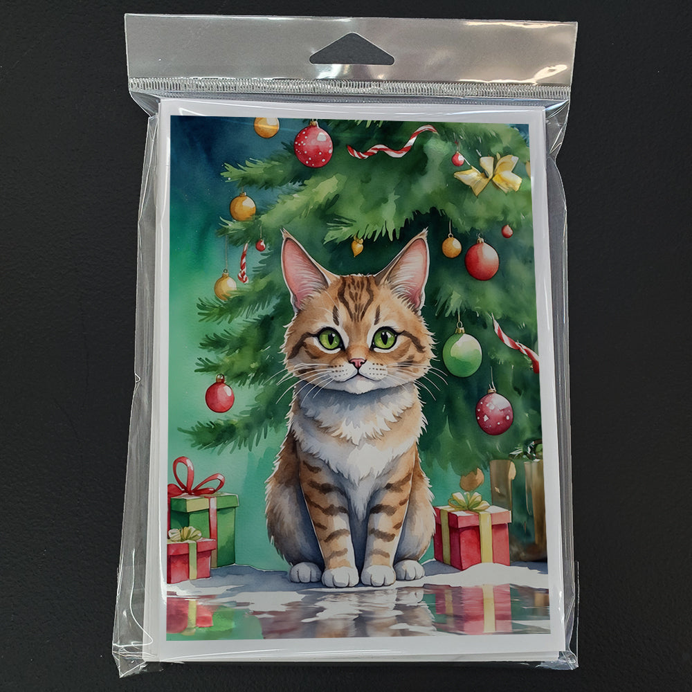 Pixie Bob Cat By the Christmas Tree Greeting Cards Pack of 8 Blank Cards with Envelopes Whimsical A7 Size 5x7