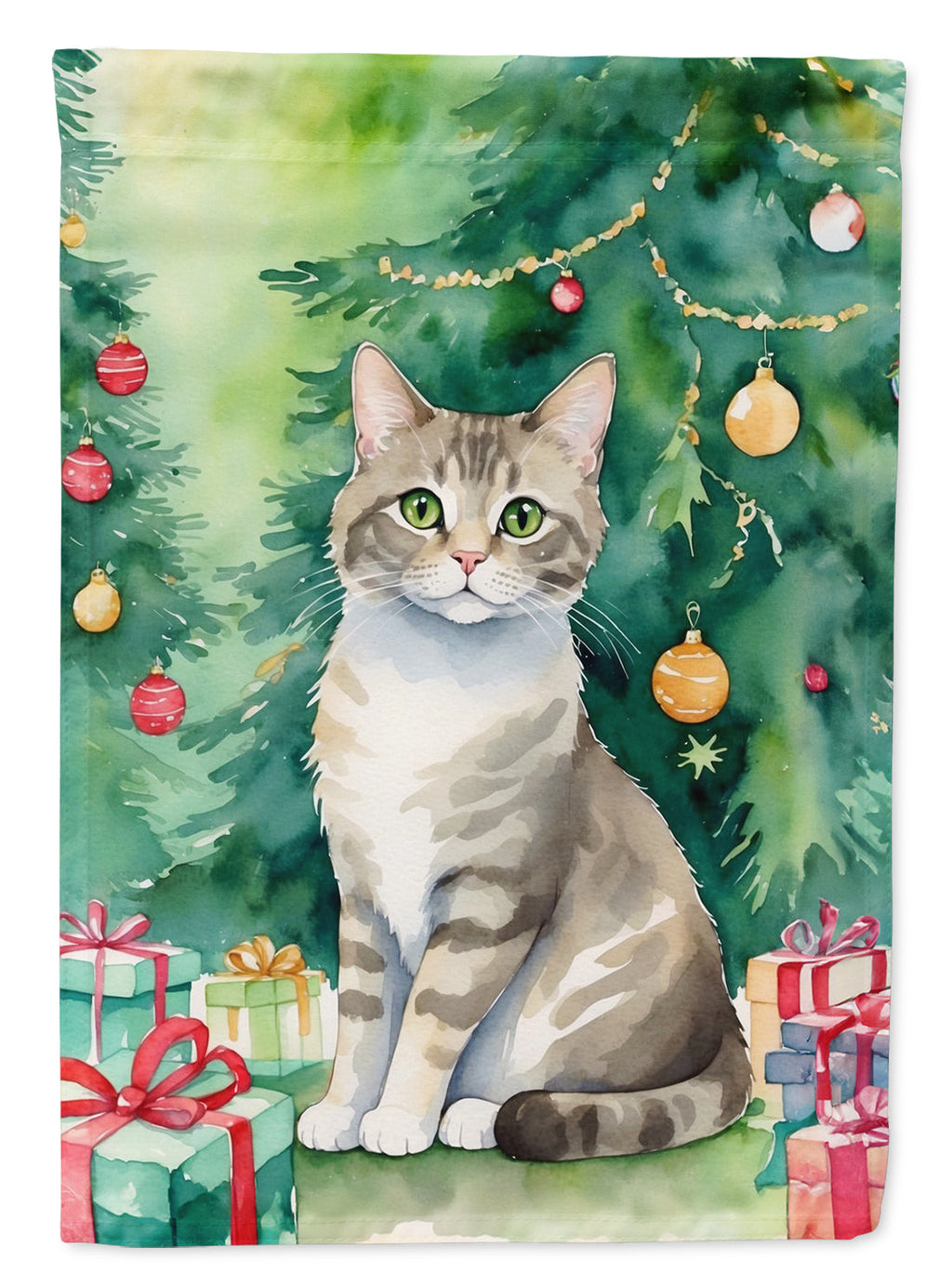 Pudelkatze Cat By the Christmas Tree Garden Flag Mailbox Decorative Yard Banner Outside Patio Artwork for Flower Beds, Garden Size, Multicolor