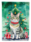 Raas Cat By the Christmas Tree House Flag 28x40 Porch Sleeve Pole Decorative Outside Yard Banner Artwork Wall Hanging, Polyester