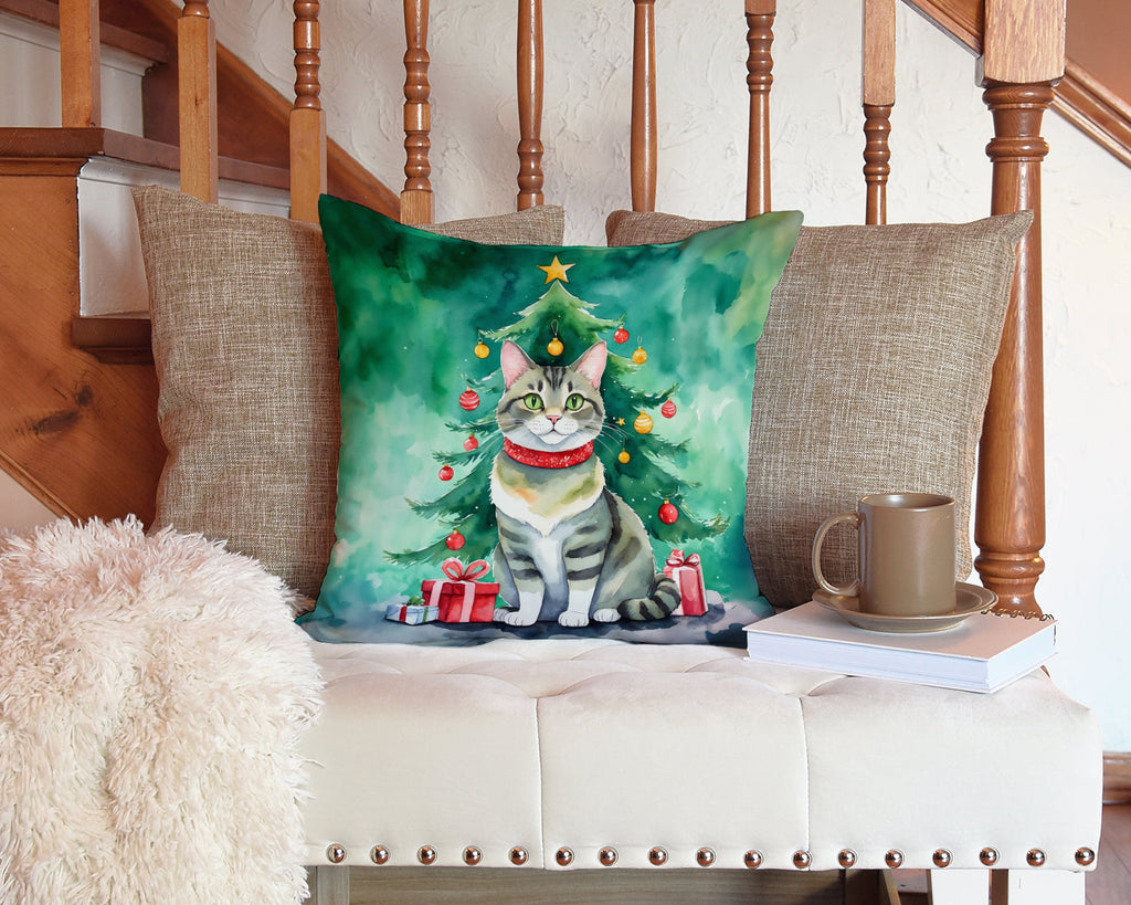 Raas Cat By the Christmas Tree Decorative Throw Pillow 14x14 Indoor Outdoor Accent Cushion, Fabric Cover with Insert for Sofa, Bed, Porch & Living Room
