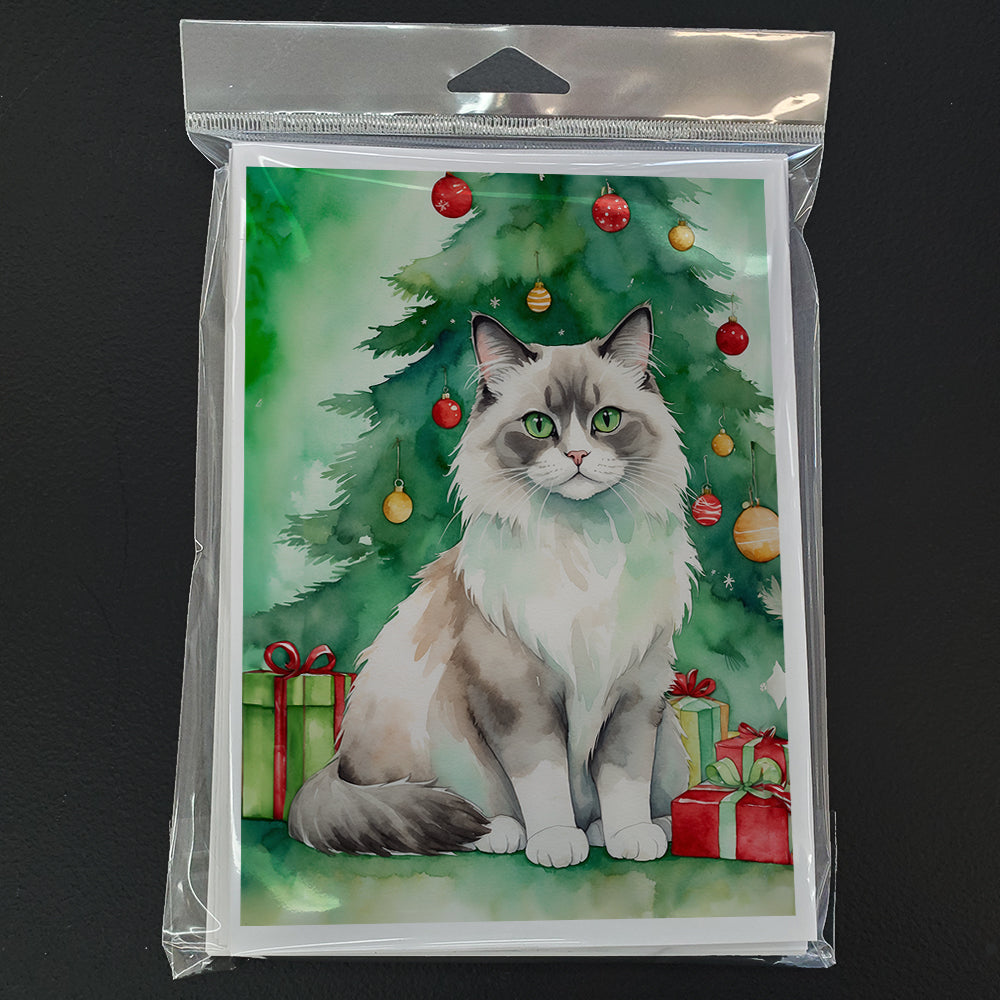 Ragdoll Cat By the Christmas Tree Greeting Cards Pack of 8 Blank Cards with Envelopes Whimsical A7 Size 5x7