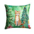 Safari Cat By the Christmas Tree Decorative Throw Pillow 14x14 Indoor Outdoor Accent Cushion, Fabric Cover with Insert for Sofa, Bed, Porch & Living Room