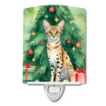 Savannah Cat By the Christmas Tree Ceramic Night Light Compact, UL-Certified, Ideal for Bedroom, Bathroom, Nursery, Hallway, Kitchen, 6x4x3, Multicolor