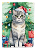 Scottish Fold Cat By the Christmas Tree House Flag 28x40 Porch Sleeve Pole Decorative Outside Yard Banner Artwork Wall Hanging, Polyester