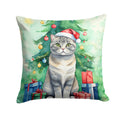 Scottish Fold Cat By the Christmas Tree Decorative Throw Pillow 14x14 Indoor Outdoor Accent Cushion, Fabric Cover with Insert for Sofa, Bed, Porch & Living Room