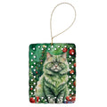 Selkirk Rex Cat By the Christmas Tree Porcelain Ornament Christmas Tree Hanging Decorations for Home Christmas Holiday, Rectangle, Gift, Multicolor