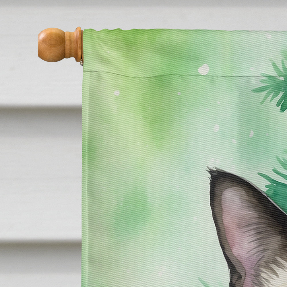 Siamese Cat By the Christmas Tree House Flag 28x40 Porch Sleeve Pole Decorative Outside Yard Banner Artwork Wall Hanging, Polyester