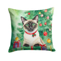Siamese Cat By the Christmas Tree Decorative Throw Pillow 14x14 Indoor Outdoor Accent Cushion, Fabric Cover with Insert for Sofa, Bed, Porch & Living Room