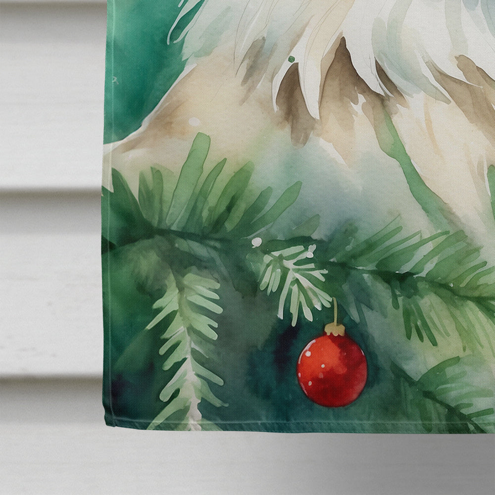 Siberian Cat By the Christmas Tree House Flag 28x40 Porch Sleeve Pole Decorative Outside Yard Banner Artwork Wall Hanging, Polyester
