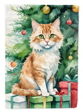 Skookum Cat By the Christmas Tree House Flag 28x40 Porch Sleeve Pole Decorative Outside Yard Banner Artwork Wall Hanging, Polyester