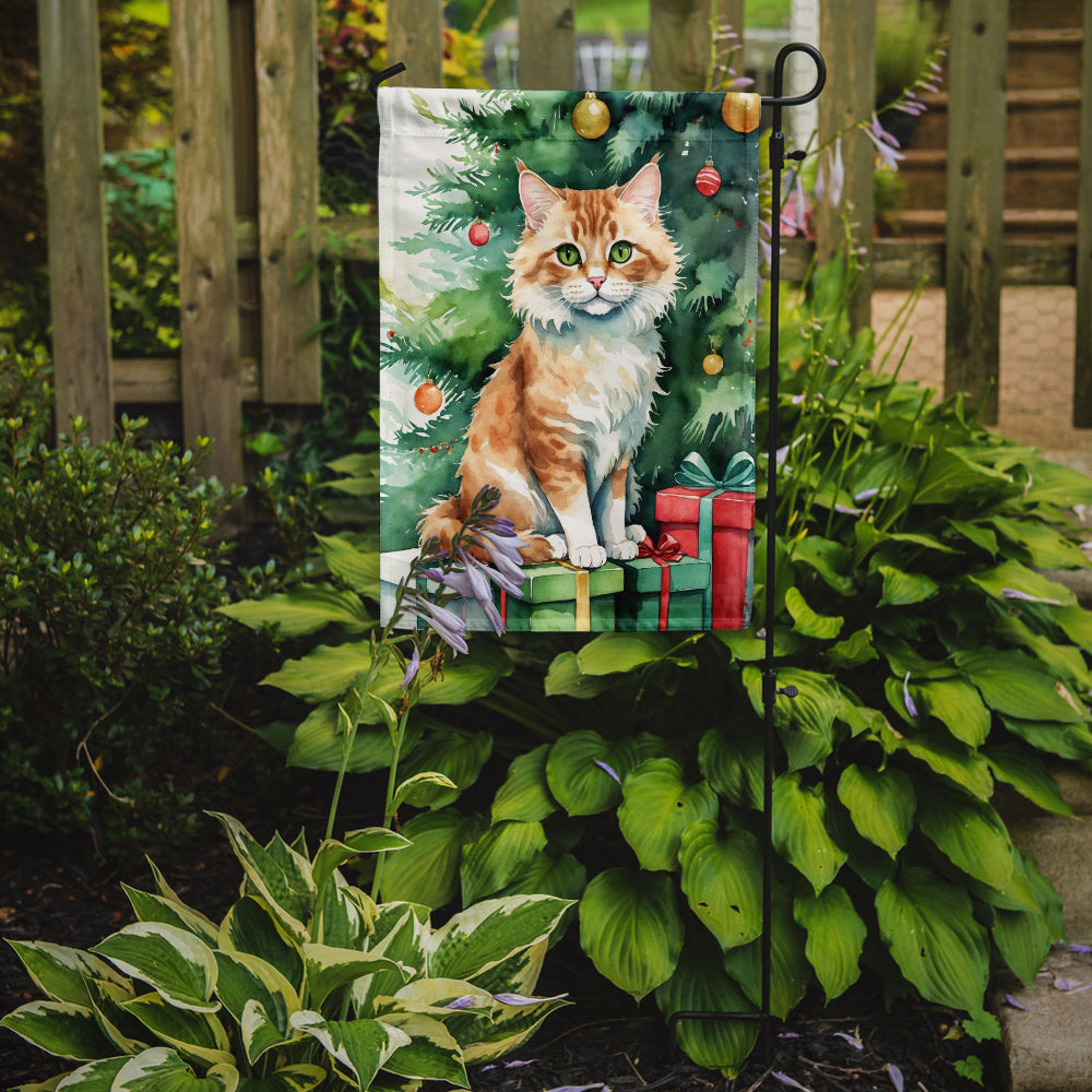 Skookum Cat By the Christmas Tree Garden Flag Mailbox Decorative Yard Banner Outside Patio Artwork for Flower Beds, Garden Size, Multicolor