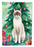 Snowshoe Cat By the Christmas Tree House Flag 28x40 Porch Sleeve Pole Decorative Outside Yard Banner Artwork Wall Hanging, Polyester