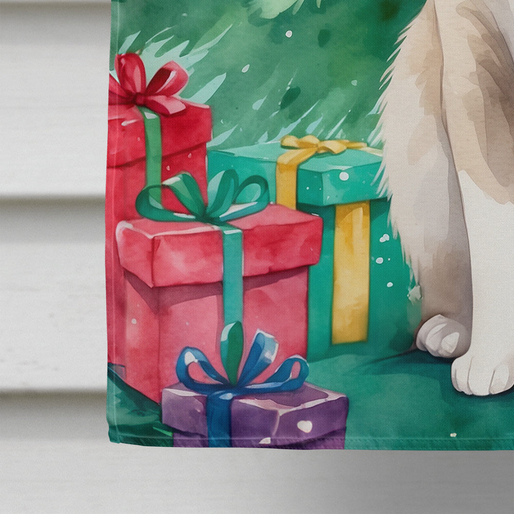 Snowshoe Cat By the Christmas Tree House Flag 28x40 Porch Sleeve Pole Decorative Outside Yard Banner Artwork Wall Hanging, Polyester