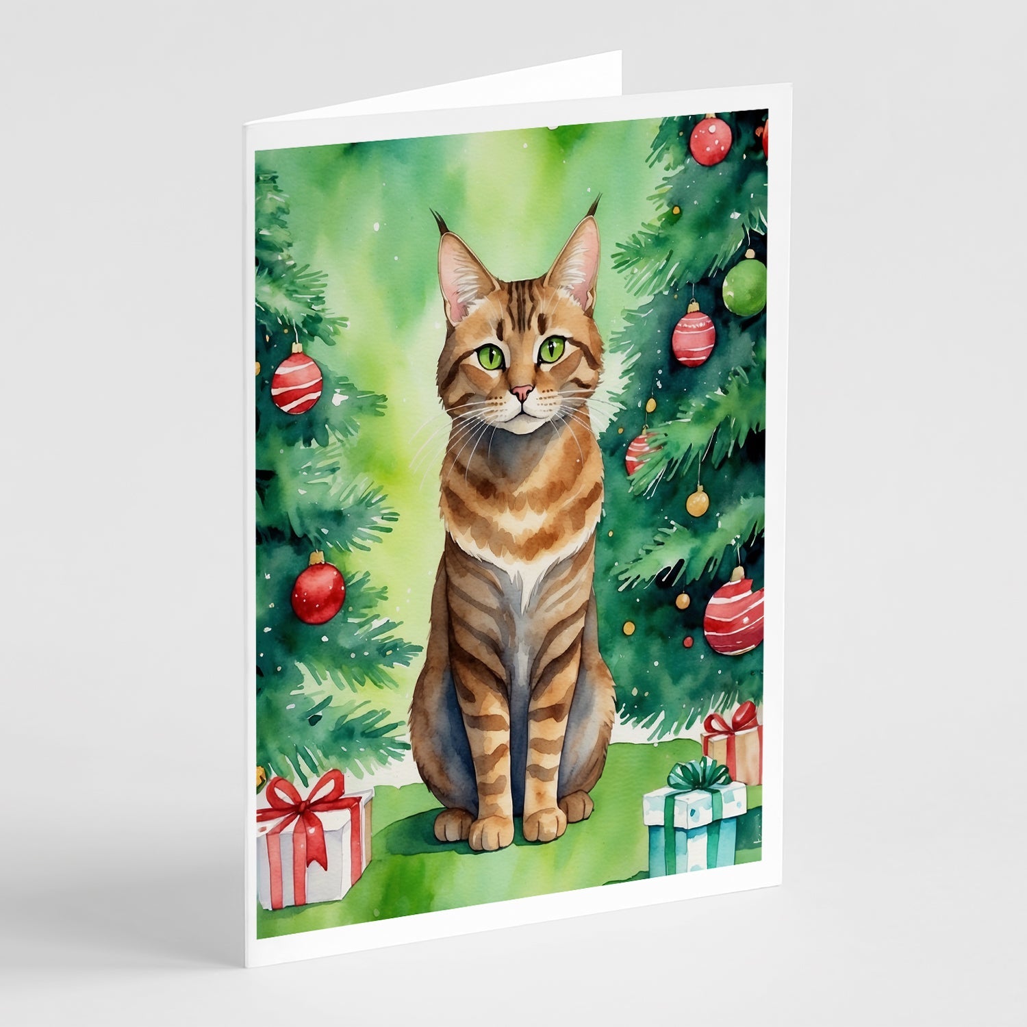 Sokoke Cat By the Christmas Tree Greeting Cards Pack of 8 Blank Cards with Envelopes Whimsical A7 Size 5x7