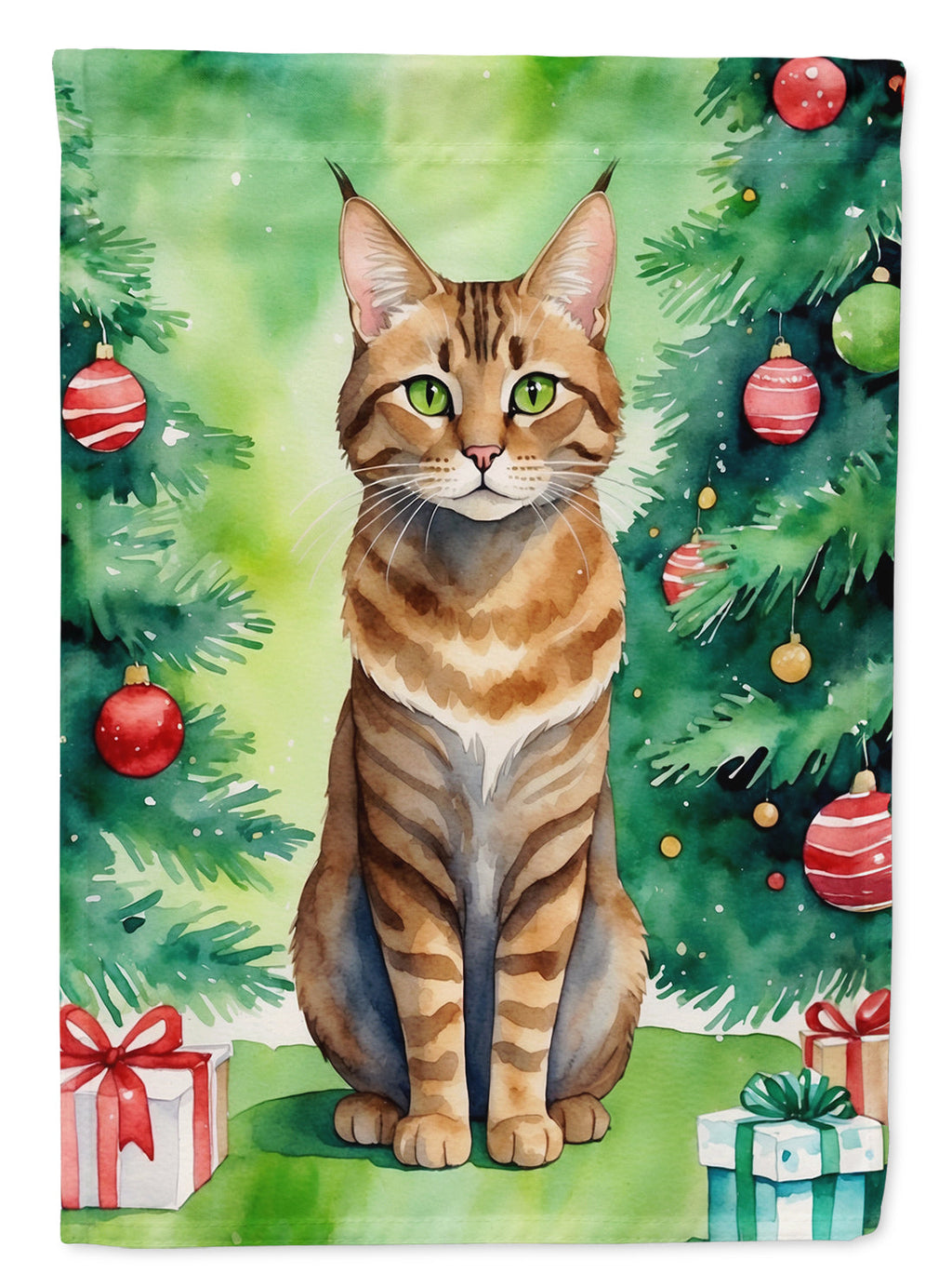 Sokoke Cat By the Christmas Tree Garden Flag Mailbox Decorative Yard Banner Outside Patio Artwork for Flower Beds, Garden Size, Multicolor