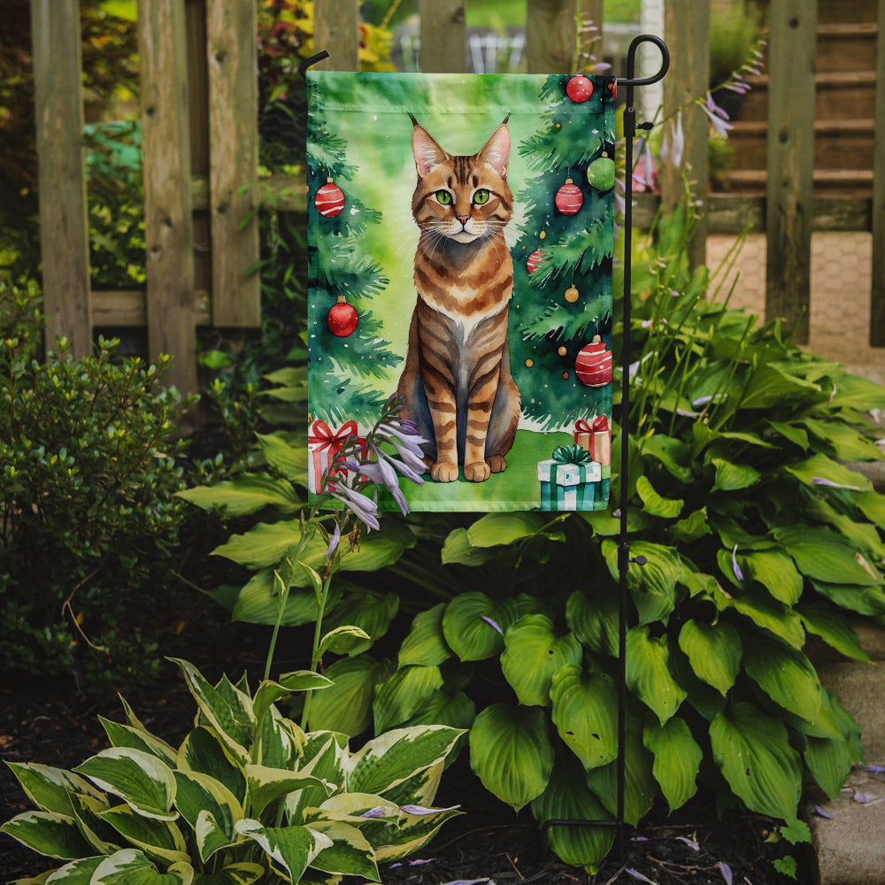Sokoke Cat By the Christmas Tree Garden Flag Mailbox Decorative Yard Banner Outside Patio Artwork for Flower Beds, Garden Size, Multicolor