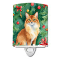 Somali Cat By the Christmas Tree Ceramic Night Light Compact, UL-Certified, Ideal for Bedroom, Bathroom, Nursery, Hallway, Kitchen, 6x4x3, Multicolor