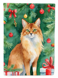 Somali Cat By the Christmas Tree Garden Flag Mailbox Decorative Yard Banner Outside Patio Artwork for Flower Beds, Garden Size, Multicolor