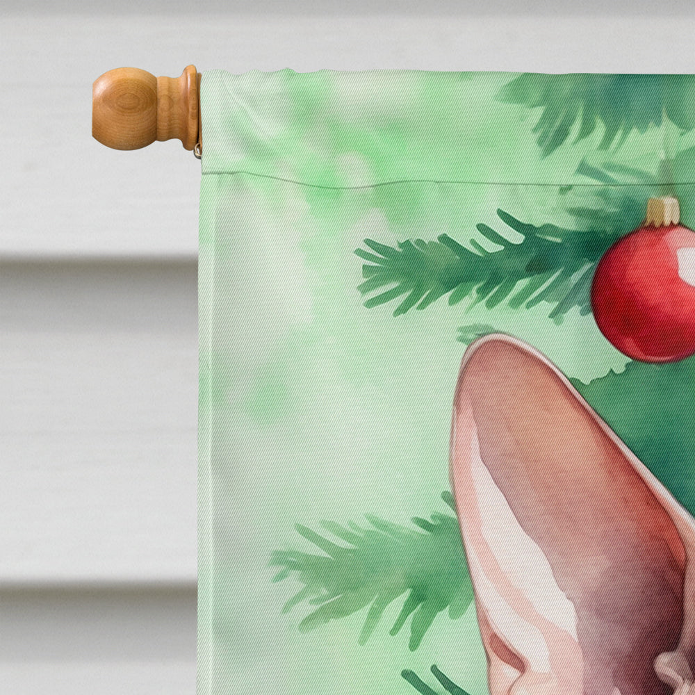 Sphynx Cat By the Christmas Tree House Flag 28x40 Porch Sleeve Pole Decorative Outside Yard Banner Artwork Wall Hanging, Polyester