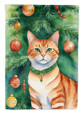 Suphalak Cat By the Christmas Tree House Flag 28x40 Porch Sleeve Pole Decorative Outside Yard Banner Artwork Wall Hanging, Polyester