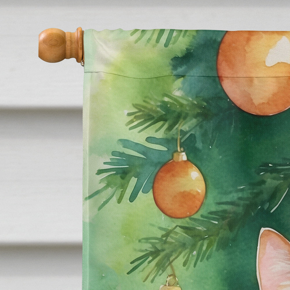 Suphalak Cat By the Christmas Tree House Flag 28x40 Porch Sleeve Pole Decorative Outside Yard Banner Artwork Wall Hanging, Polyester