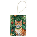 Suphalak Cat By the Christmas Tree Porcelain Ornament Christmas Tree Hanging Decorations for Home Christmas Holiday, Rectangle, Gift, Multicolor